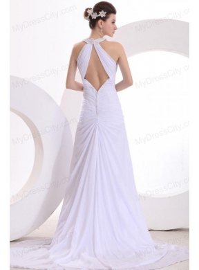 A-line Chiffon Scoop Appliques Sweep Train Wedding Dress