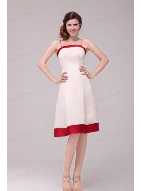 A-line Spaghetti Straps Knee-length Satin Wedding Dress