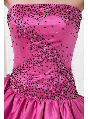 A-line Strapless Beading and Bowknot Quinceanera Dress in Hot Pink