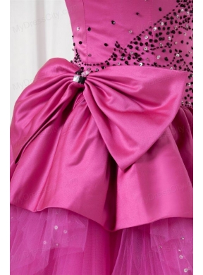 A-line Strapless Beading and Bowknot Quinceanera Dress in Hot Pink