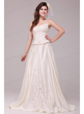 A-Line Straps Embroidery Taffeta Wedding Dress with Straps