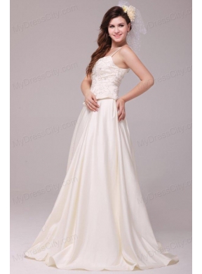 A-Line Straps Embroidery Taffeta Wedding Dress with Straps