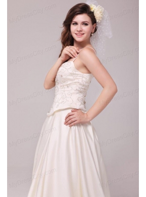 A-Line Straps Embroidery Taffeta Wedding Dress with Straps