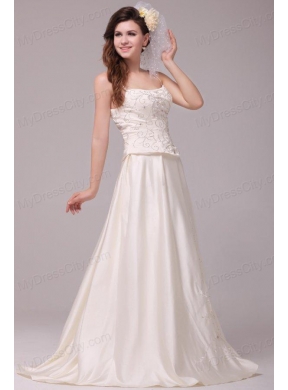 A-Line Straps Embroidery Taffeta Wedding Dress with Straps