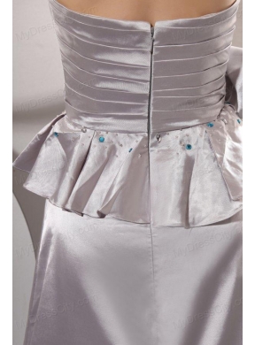 A-line Sweetheart Silver Beading and Ruching Bow Grey Wedding Dress