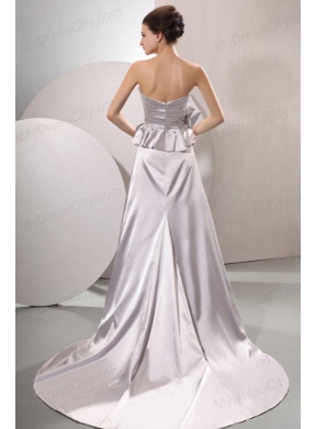 A-line Sweetheart Silver Beading and Ruching Bow Grey Wedding Dress