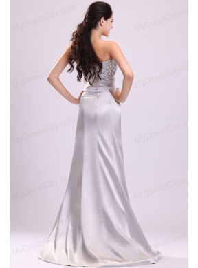 A-line Sweetheart Silver Beading and Ruching Wedding Dress