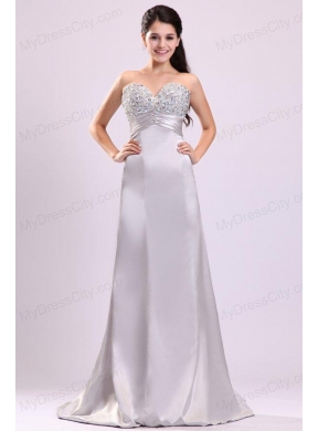 A-line Sweetheart Silver Beading and Ruching Wedding Dress