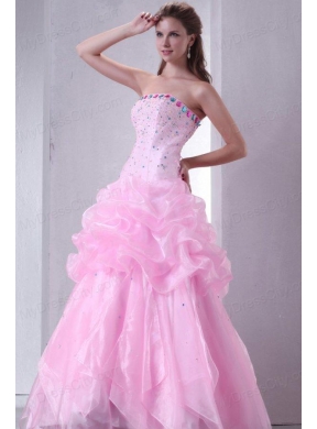 Baby Pink Strapless Beading and Pick-ups Organza Quinceanera Dress