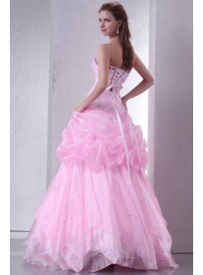 Baby Pink Strapless Beading and Pick-ups Organza Quinceanera Dress