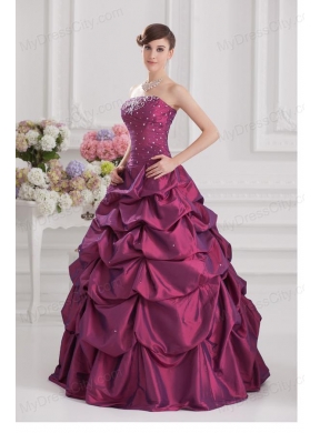 Ball Gown Strapless Taffeta Purple Quinceanera Dress with Beading and Pick-ups