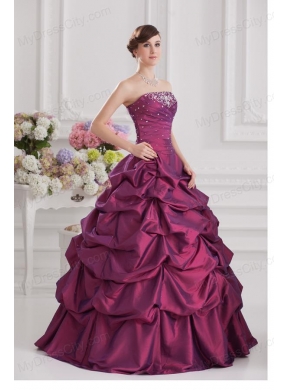 Ball Gown Strapless Taffeta Purple Quinceanera Dress with Beading and Pick-ups