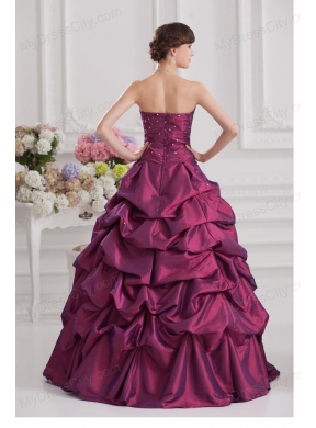 Ball Gown Strapless Taffeta Purple Quinceanera Dress with Beading and Pick-ups