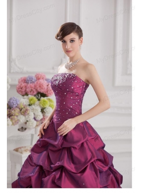 Ball Gown Strapless Taffeta Purple Quinceanera Dress with Beading and Pick-ups