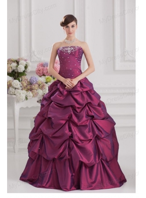 Ball Gown Strapless Taffeta Purple Quinceanera Dress with Beading and Pick-ups