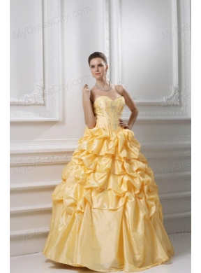 Ball Gown Sweetheart Beading Pick-ups Yellow Quinceanera Dress