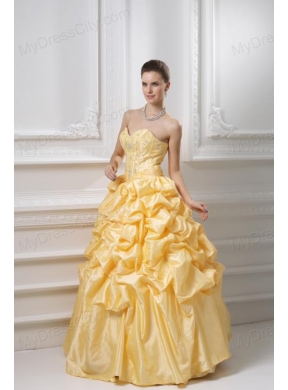 Ball Gown Sweetheart Beading Pick-ups Yellow Quinceanera Dress