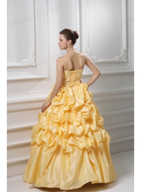 Ball Gown Sweetheart Beading Pick-ups Yellow Quinceanera Dress