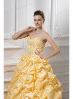 Ball Gown Sweetheart Beading Pick-ups Yellow Quinceanera Dress