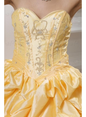 Ball Gown Sweetheart Beading Pick-ups Yellow Quinceanera Dress