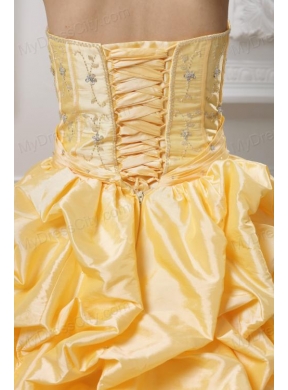 Ball Gown Sweetheart Beading Pick-ups Yellow Quinceanera Dress