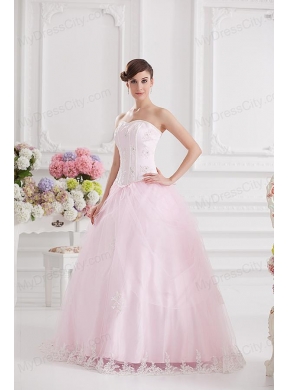 Ball Gown Sweetheart Tulle Baby Pink 2014 Quinceanera Dress with Appliques Beading