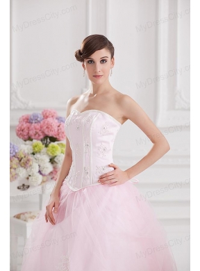 Ball Gown Sweetheart Tulle Baby Pink 2014 Quinceanera Dress with Appliques Beading