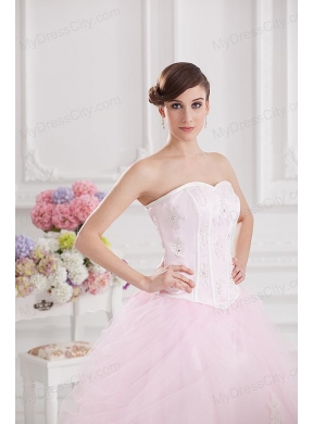 Ball Gown Sweetheart Tulle Baby Pink 2014 Quinceanera Dress with Appliques Beading