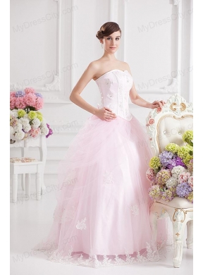 Ball Gown Sweetheart Tulle Baby Pink 2014 Quinceanera Dress with Appliques Beading