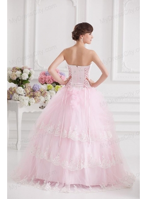 Ball Gown Sweetheart Tulle Baby Pink 2014 Quinceanera Dress with Appliques Beading