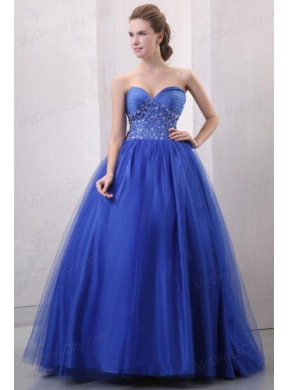 Beaded Decorate Sweetheart Royal Blue Quinceanera Dress with Ruche