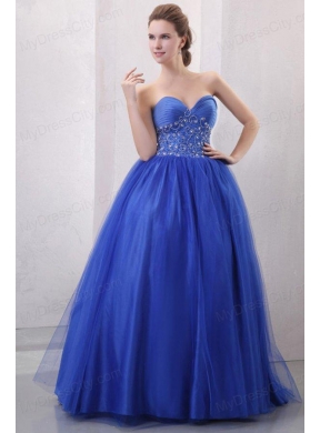 Beaded Decorate Sweetheart Royal Blue Quinceanera Dress with Ruche