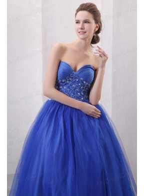 Beaded Decorate Sweetheart Royal Blue Quinceanera Dress with Ruche