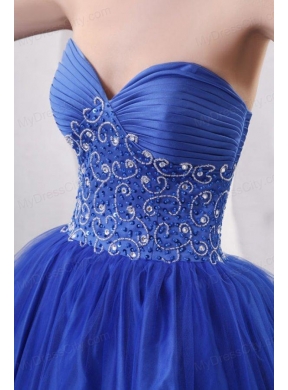 Beaded Decorate Sweetheart Royal Blue Quinceanera Dress with Ruche