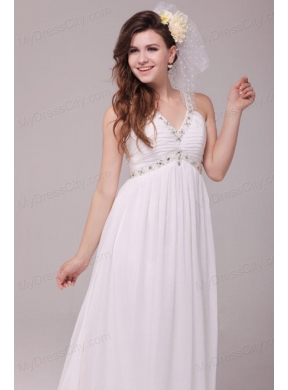 Beaded Decorate V-neck Empire Chiffon Court Train Wedding Dress