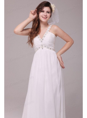 Beaded Decorate V-neck Empire Chiffon Court Train Wedding Dress