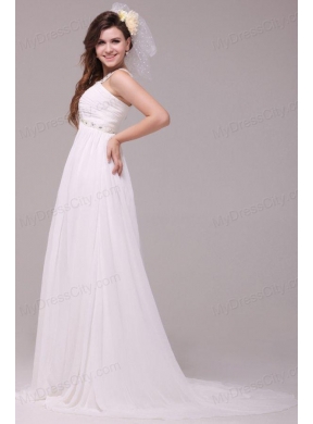 Beaded Decorate V-neck Empire Chiffon Court Train Wedding Dress