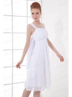 Cheap Empire Straps Chiffon Ruching and Bowknot White Wedding Dress