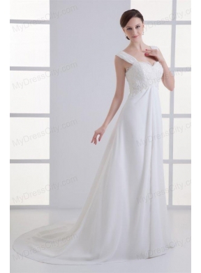 Clasp Handle Court Train Empire Straps Wedding Dress with Lace