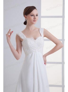 Clasp Handle Court Train Empire Straps Wedding Dress with Lace