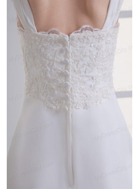 Clasp Handle Court Train Empire Straps Wedding Dress with Lace