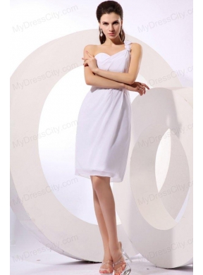 Column One Shoulder Ruching Chiffon Knee-length Wedding Dress