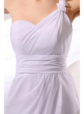 Column One Shoulder Ruching Chiffon Knee-length Wedding Dress