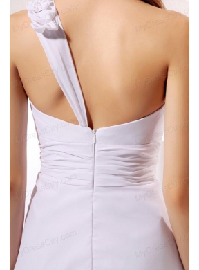 Column One Shoulder Ruching Chiffon Knee-length Wedding Dress