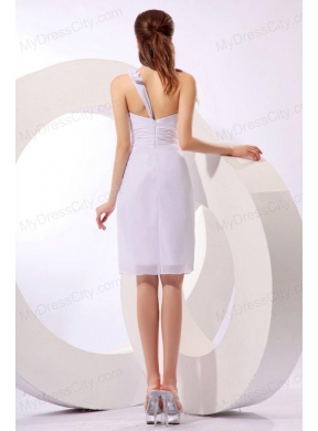 Column One Shoulder Ruching Chiffon Knee-length Wedding Dress