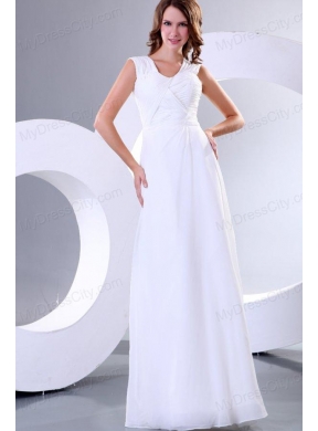 Column Square Chiffon Ruching Floor-length Wedding Dress