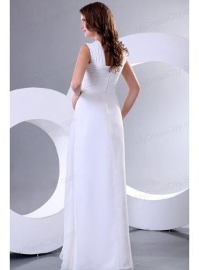 Column Square Chiffon Ruching Floor-length Wedding Dress