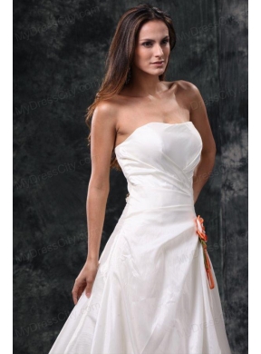 Column Strapless Ruching Court Train Taffeta Wedding Dress