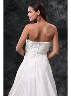 Column Strapless Ruching Court Train Taffeta Wedding Dress