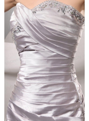 Column Sweetheart Grey Beading and Ruching Floor-length Wedding Dress